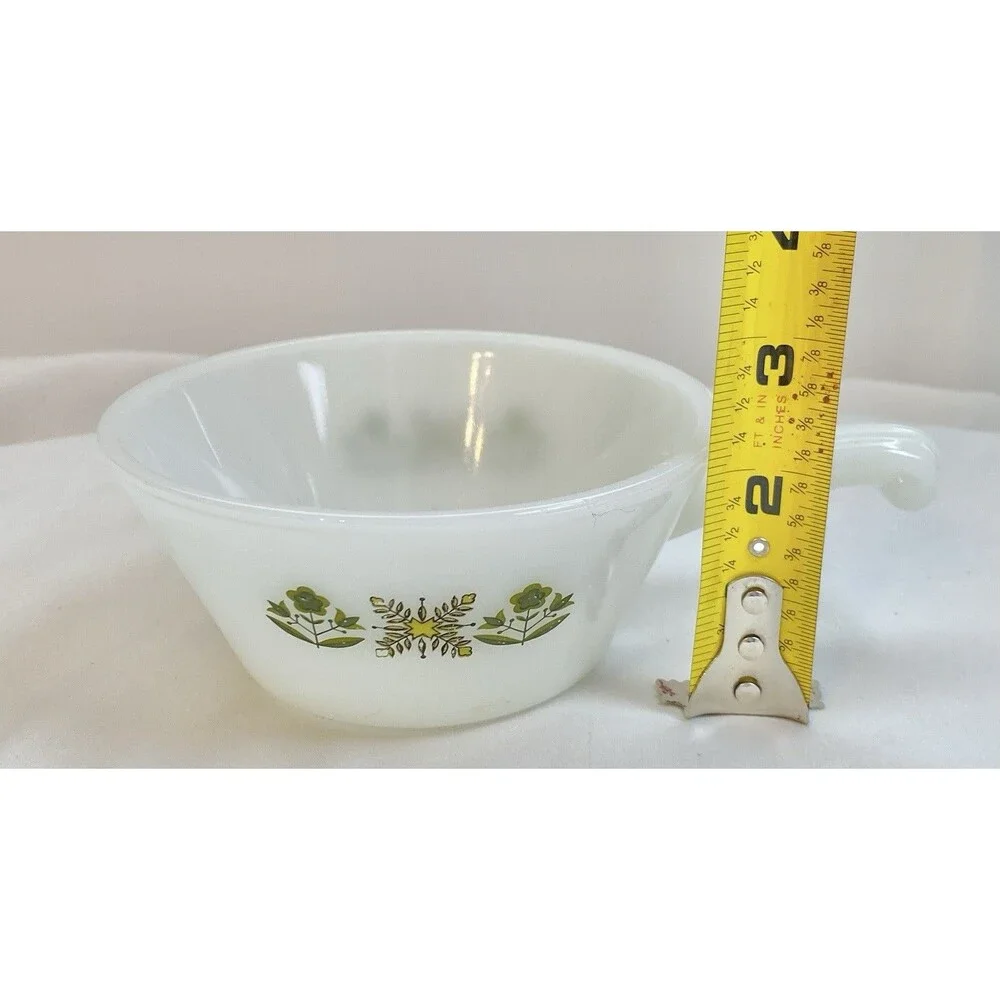 Vintage Anchor Hocking Fire King Green Meadow Soup Bowl Milkglass